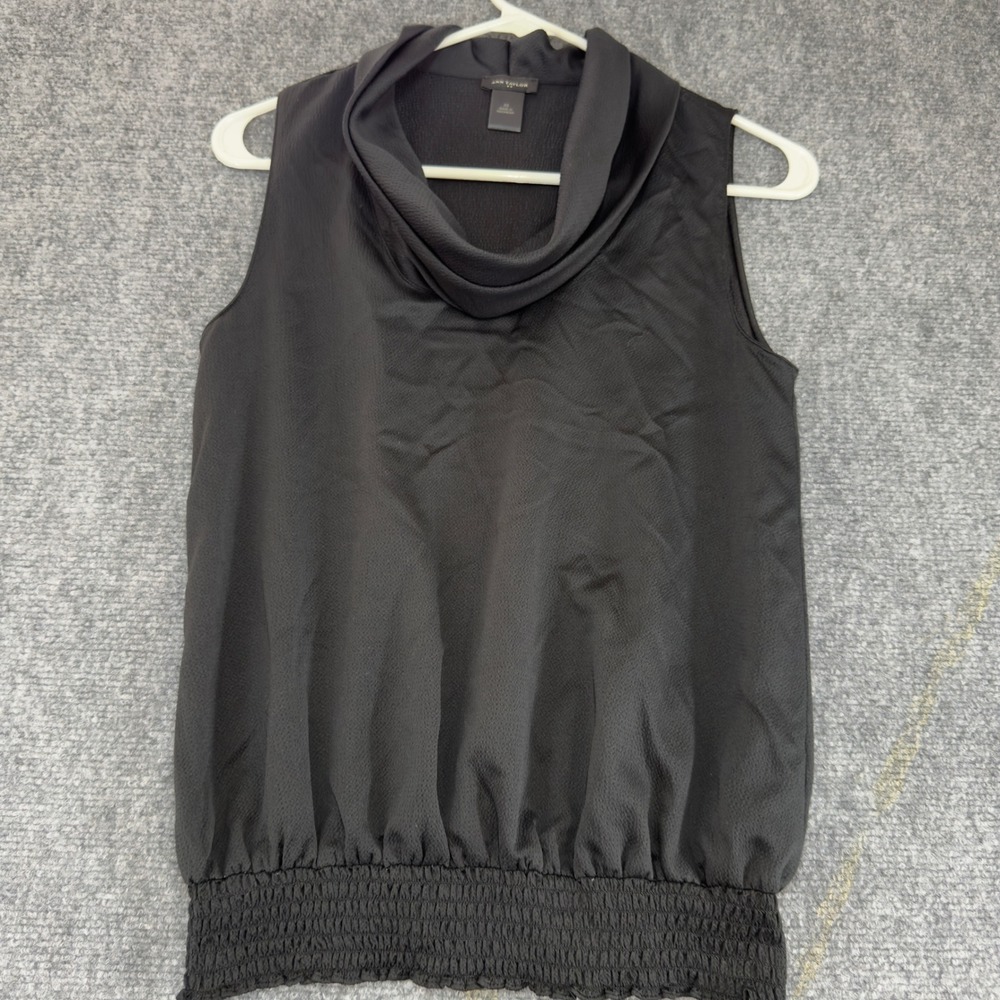 Ann Taylor Cowl Neck Smocked Hem Sleeveless Blouse Black Size XS